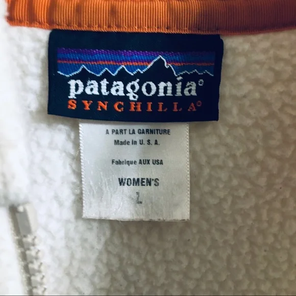 Patagonia Synchilla Hoodie Cream Teddy Fleece Full Zip Jacket Size Large - Picture 3 of 4